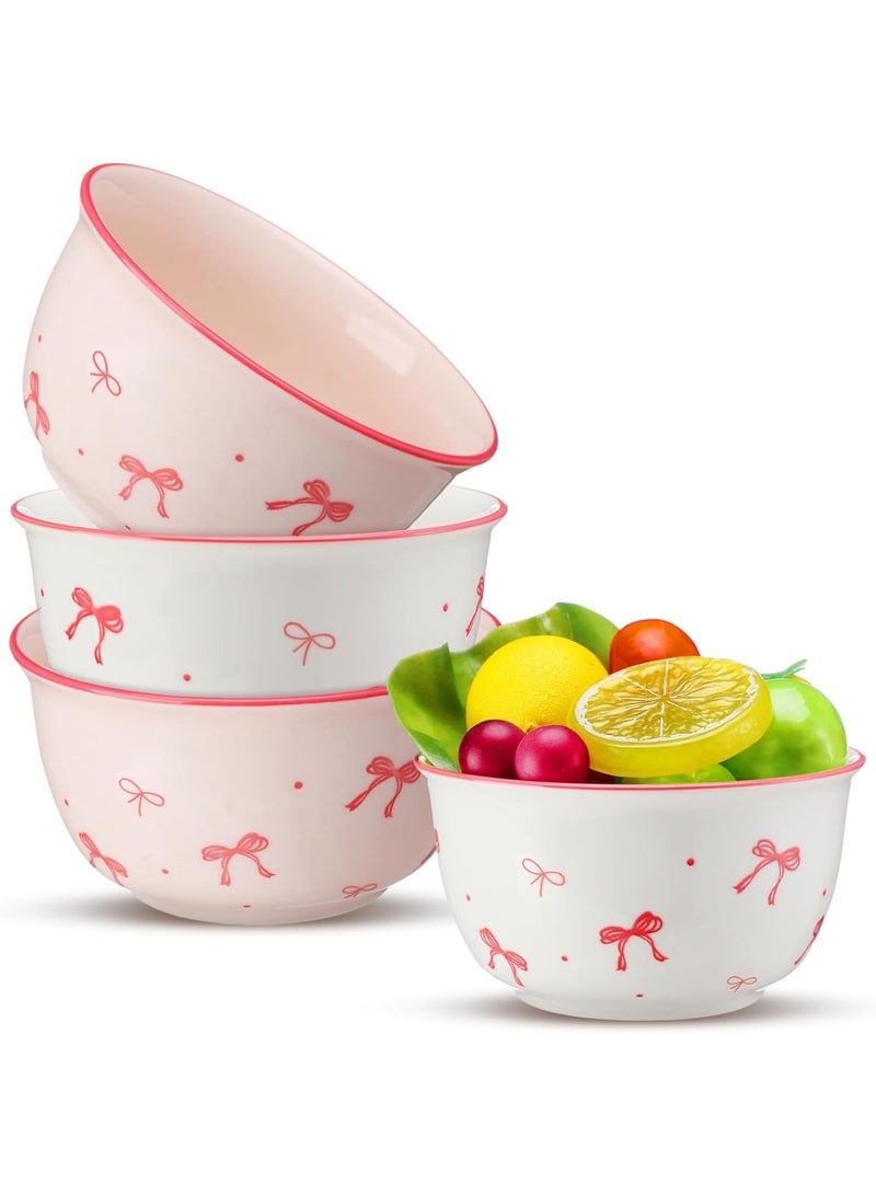 Set of 6 Premium Porcelain Coquette Design Bowls for Home and Kitchen, Elegant Small Feminine Serving Bowls for Breakfast, Yogurt, Soups, Dried Fruits, Snacks, Heat-Resistant Daily Use Porcelain Bowls with Delicate Pink Bow Patterns and Tiny Dots, Glossy Smooth Finish for Easy Cleaning, Stable Wide Base to Prevent Slipping, Perfect for Home Decor, Organizing Small Accessories, Luxury Gift, Table Presentation, Kitchen Shelf, Living Room, Office Desk, Adding a Stylish Feminine Touch to Any Dining or Coffee Corner, 6 Matching Pieces - Image 1